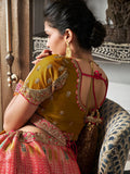 Divine Mustard-Pink Banarasi Silk Bridal Lehenga Choli Set - women's fashion mart