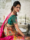 Designer Pink-Green Banarasi Silk Bridal Lehenga Choli Set - women's fashion mart