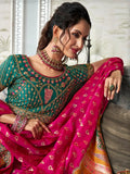 Designer Pink-Green Banarasi Silk Bridal Lehenga Choli Set - women's fashion mart