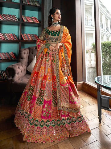 Luxurious Banarasi Silk Embroidered Bridal Lehenga Choli Set - women's fashion mart