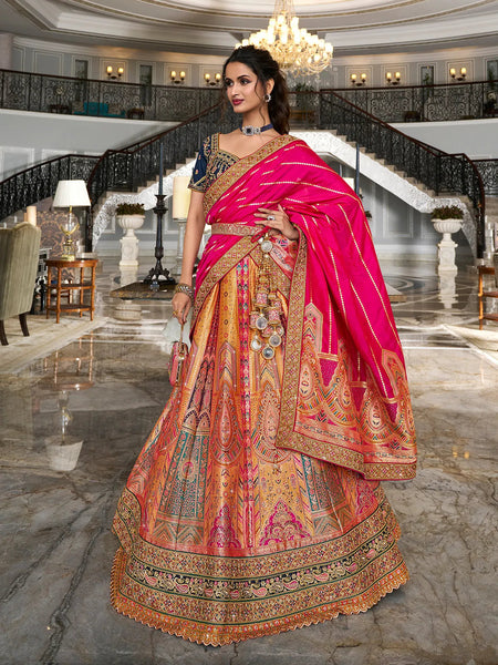 Glowing Golden Banarasi Silk Bridal Lehenga Choli Set - women's fashion mart