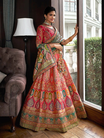 Formidable Multi-color Banarasi Silk Bridal Lehenga Choli Set - women's fashion mart