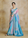 Splendiferous Sky Blue Silk Digital Printed Fancy Saree - women's fashion mart