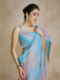 Splendiferous Sky Blue Silk Digital Printed Fancy Saree - women's fashion mart