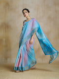 Splendiferous Sky Blue Silk Digital Printed Fancy Saree - women's fashion mart
