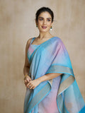 Splendiferous Sky Blue Silk Digital Printed Fancy Saree - women's fashion mart