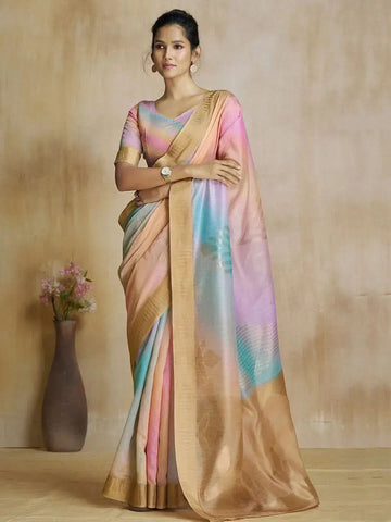 Fantastic Multi Colored Silk Digital Printed Fancy Saree - women's fashion mart