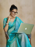 Flawless Fancy Aqua Blue Digital Printed Saree - women's fashion mart