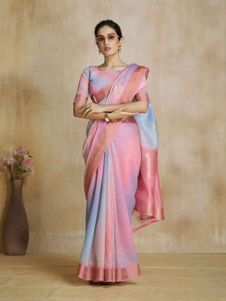 Lustrous Light pink Silk Digital Printed Fancy Saree - women's fashion mart