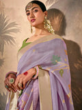 Lustrous Lavender Paithani Banarasi Silk Saree with Floral Motifs - women's fashion mart