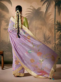 Lustrous Lavender Paithani Banarasi Silk Saree with Floral Motifs - women's fashion mart
