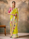 Designer Bright Green Paithani Banarasi Silk Saree with Floral Motifs - women's fashion mart