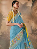 Flawless Sky Blue Paithani Banarasi Silk Saree with Floral Motifs - women's fashion mart