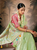 Pristine Pista Green Paithani Banarasi Silk Saree with Floral Motifs - women's fashion mart