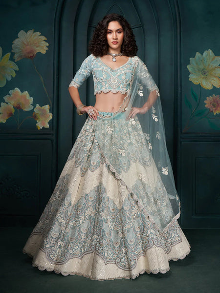 Formidable Firozi Embroidered Bridal Lehenga Choli - women's fashion mart