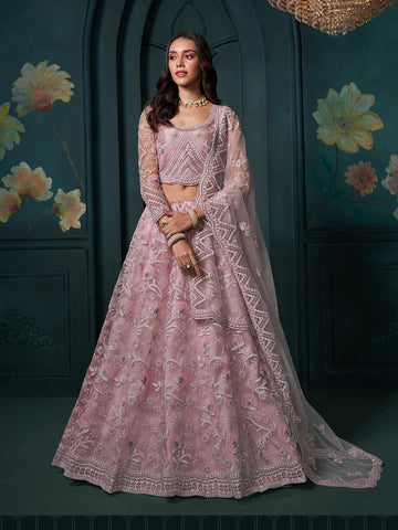 Exquisite Dusty Pink Embroidered Bridal Lehenga Choli - women's fashion mart
