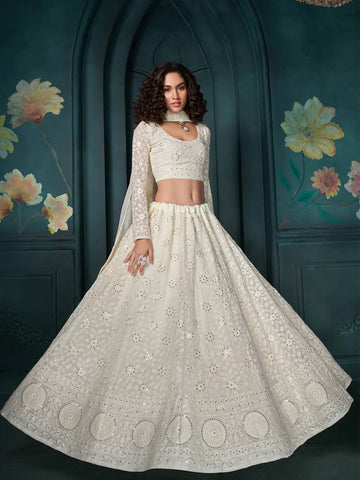 Outstanding Off-White Embroidered Bridal Lehenga Choli - women's fashion mart