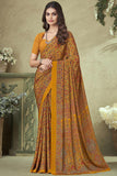 Mustard Color Crepe Silk Printed Saree.