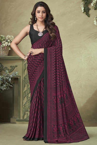 Crepe Silk Black Color Printed Saree.