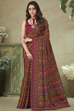 Multi Color Crepe Silk Printed Saree.