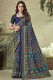 Blue Color Printed Saree In Crepe Silk.
