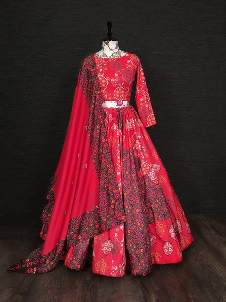 Red Color Vaishali Silk Lehengha Choli With Muslin Silk Dupatta