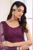 Wine Wedding Wear Net Fabric Lehenga Choli.