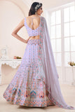 Wedding Wear Georgette Fabric Lavender Lehenga Choli.