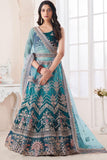 Teal Art Silk Fabric Lehenga Choli In Wedding Wear.