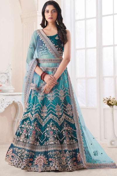 Teal Art Silk Fabric Lehenga Choli In Wedding Wear.