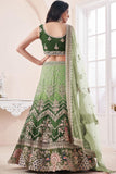 Wedding Wear Green Lehenga Choli In Art Silk Fabric.