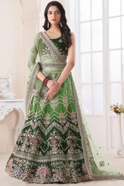 Wedding Wear Green Lehenga Choli In Art Silk Fabric.