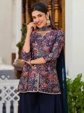 Navy Blue FLoral Printed Handworked Designer Top Palazzo Suit - women's fashion mart