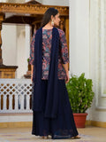 Navy Blue FLoral Printed Handworked Designer Top Palazzo Suit - women's fashion mart