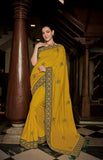 Royal Vichitra Silk Saree -Silk Saree YELLOW women's fashion mart