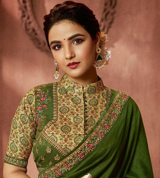 Rangoli Silk Embroidery Lace border saree -Silk Saree Green women's fashion mart