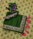 Rangoli Silk Embroidery Lace border saree -Silk Saree Green women's fashion mart