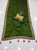 Rangoli Silk Embroidery Lace border saree -Silk Saree Green women's fashion mart