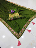 Rangoli Silk Embroidery Lace border saree -Silk Saree Green women's fashion mart
