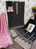 Faux Georgette Suit -Designer Suit Black-Pink women's fashion mart