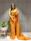 1 Min Ready-To-Wear Saree with full sequence blouse -Georgette Saree YELLOW women's fashion mart