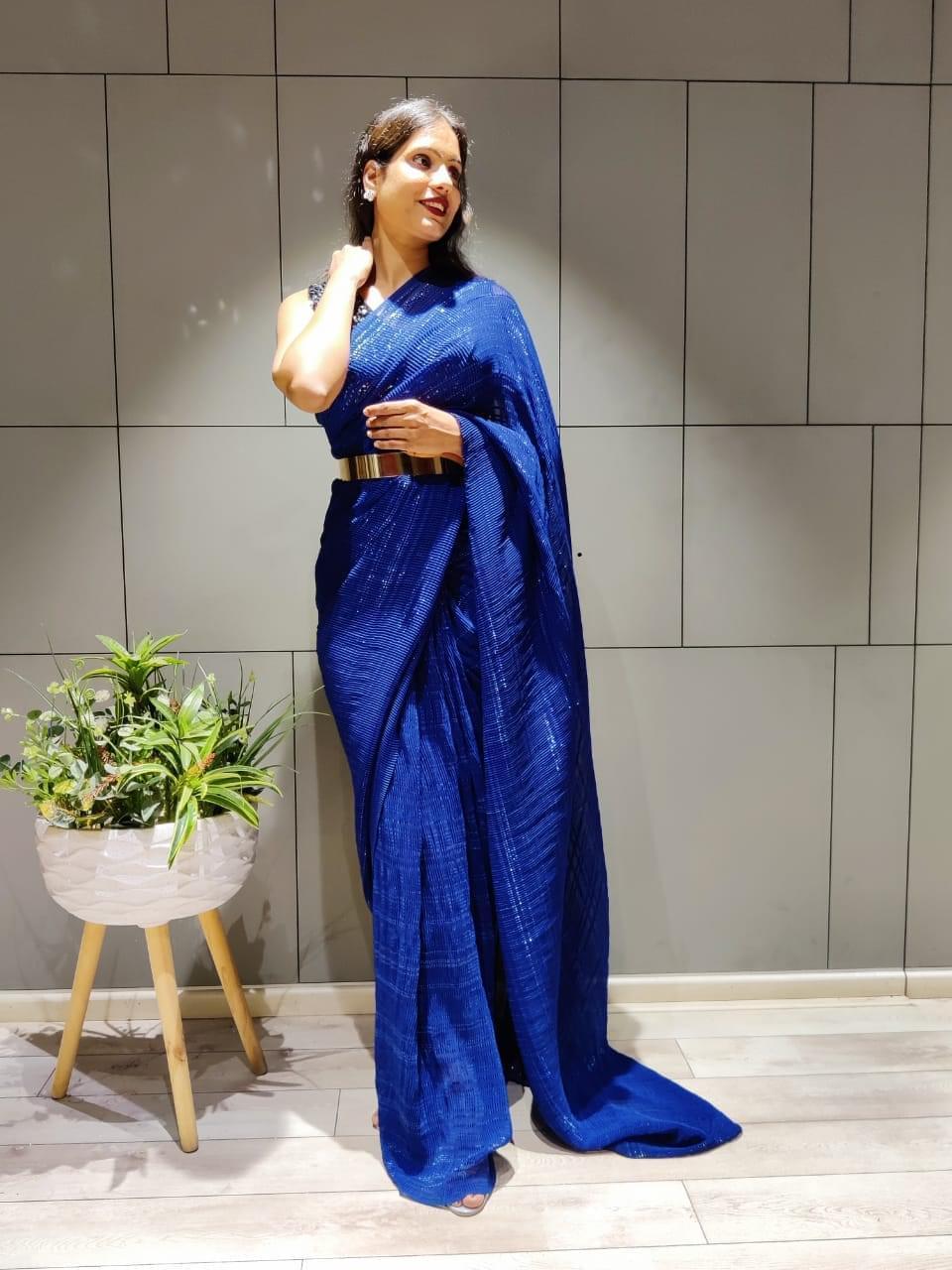 1 Min Ready-To-Wear Saree with full sequence blouse -Georgette Saree RED women's fashion mart