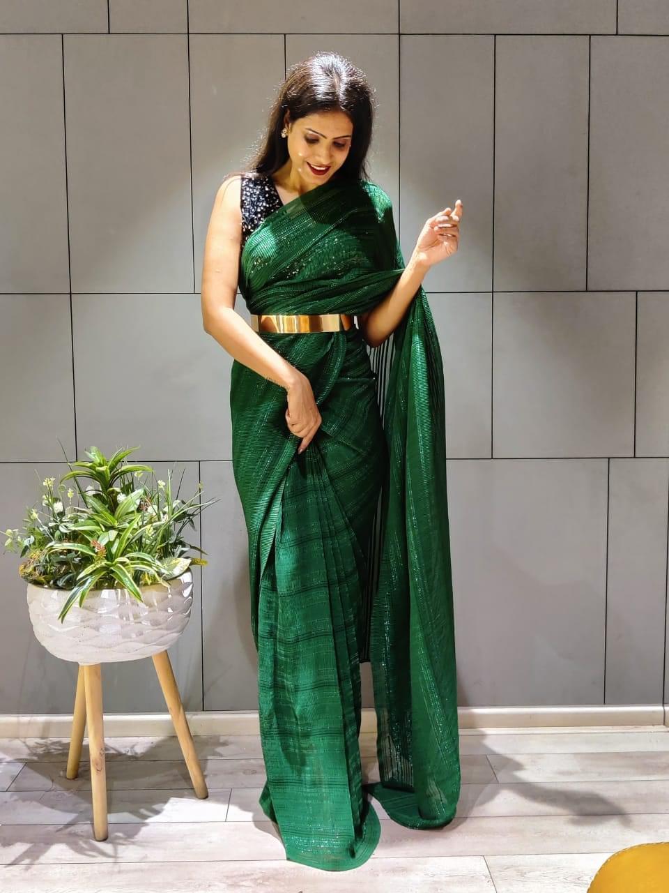 1 Min Ready-To-Wear Saree with full sequence blouse -Georgette Saree RED women's fashion mart