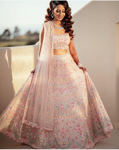 embroidery sequence work net lehenga choli -Lehenga Choli Default Title women's fashion mart