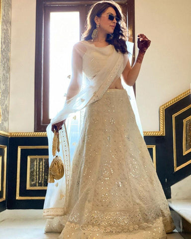 White fox georgette sequence embroidery work lehenga choli -Lehenga Choli Default Title women's fashion mart