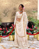 White colour real mirror heavy embroidery work lehenga choli -Lehenga Choli Default Title women's fashion mart