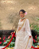 White colour real mirror heavy embroidery work lehenga choli -Lehenga Choli Default Title women's fashion mart