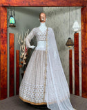 White colour real mirror heavy embroidery work lehenga choli -Lehenga Choli Default Title women's fashion mart