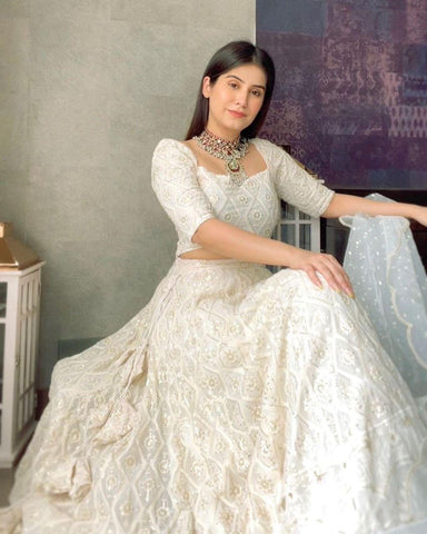 White colour heavy sequence embroidery work lehenga choli -Lehenga Choli Default Title women's fashion mart