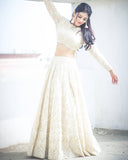 White faux georgette embroidery work lehenga choli -Lehenga Choli Default Title women's fashion mart